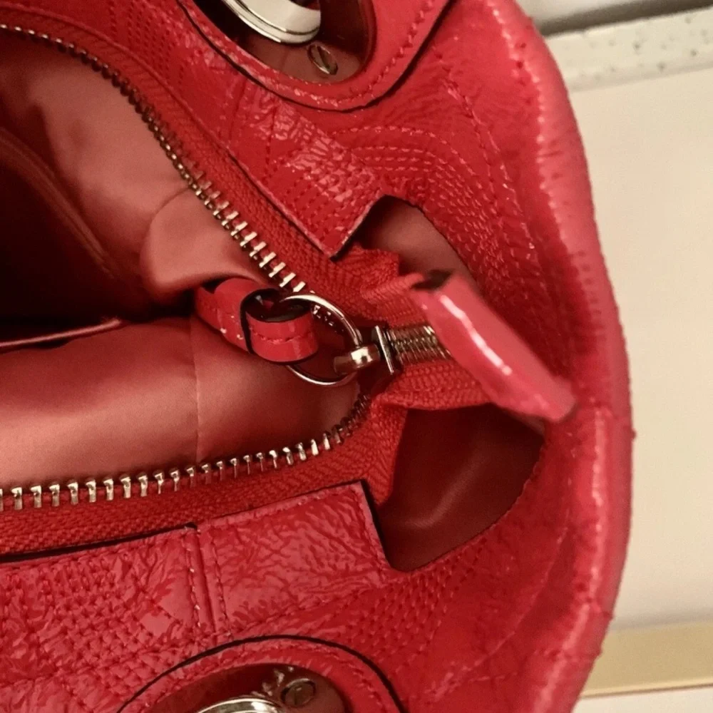 COACH Bag NEW (never used) 2012 Coral Orange Tote Silver Hardware Logo hangtags - Picture 7 of 13